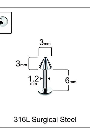Spayk 3x3mm x 6mm x 1.2mm Çelik Labret Piercing