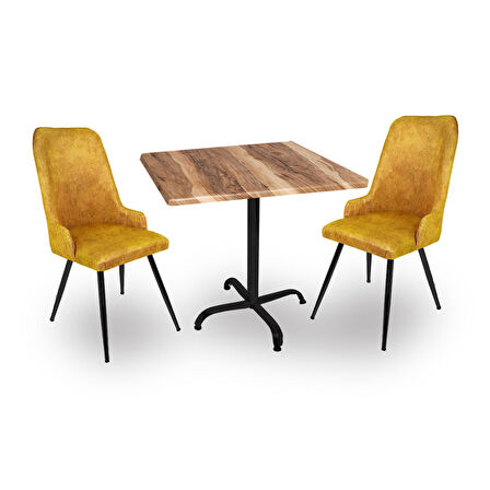 Indigo Werzalit Kare - Çırağan 2li Masa Takımı (60x60) - Indıana Wood Sarı