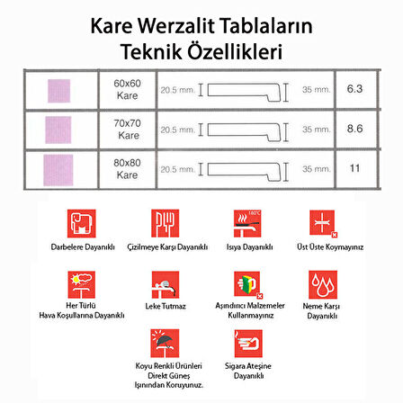 Werzalit Masa Tablası 70X70 - Afyon Mermer