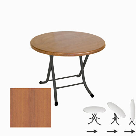 Klasik Katlanır Werzalit Yuvarlak Tabla Masa 70cm  - Koyu Ahşap