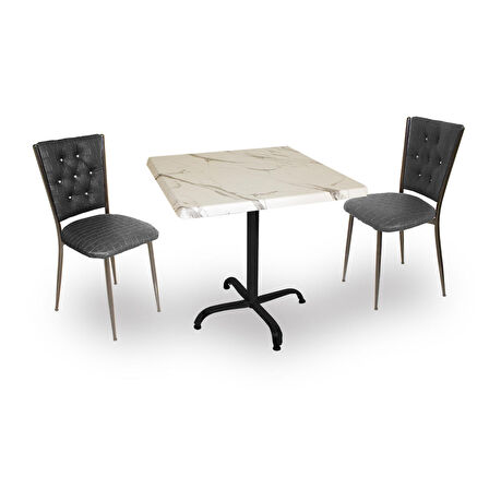 Indigo Werzalit Kare - Kapitoneli Fiskos Takımı (60X60) - Bianco Carrara Siyah