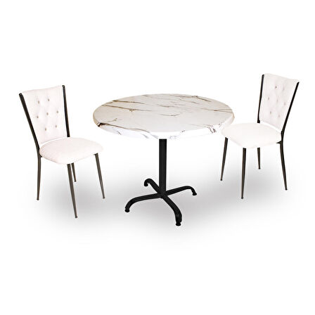 Indigo Werzalit Yuvarlak - Kapitoneli Fiskos Seti (90 cm çap) - Bianco Carrara Beyaz