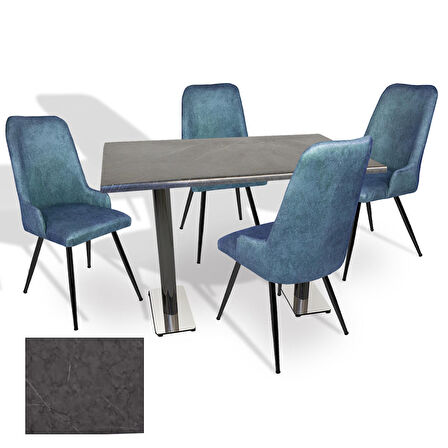 Karanfil Werzalit - Çırağan Masa Takımı (70x120) - (Grey Marble - Mavi)