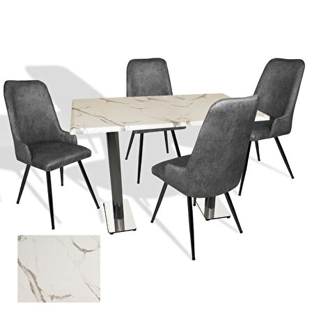 Karanfil Werzalit - Çırağan Masa Takımı (70x120) - (Afyon Mermer - Füme)