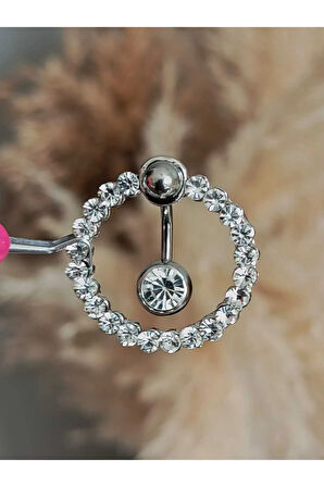 Daire 10 Zirkon Çelik Göbek Piercing