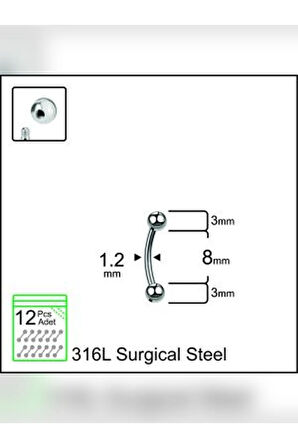 Top 3mm x 8mm x 1.2mm Çelik Banana Piercing