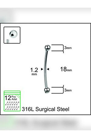 Top 3mm x 18mm x 1.2mm Çelik Banana Piercing