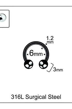 Top 3mm x 6mm x 1.2mm Siyah Halka Piercing