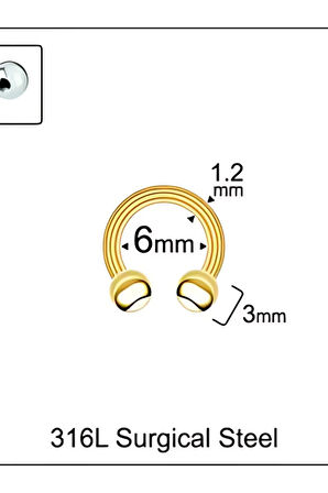 Top 3mm x 6mm x 1.2mm Altın Halka Piercing
