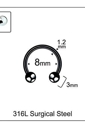Top 3mm X 8mm X 1.2mm Siyah Halka Piercing