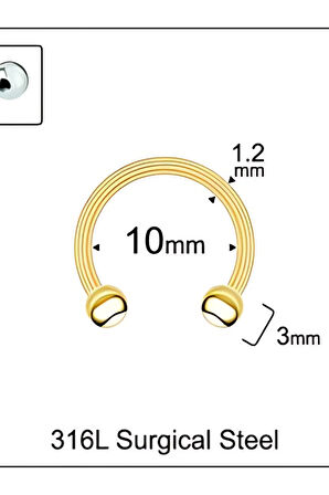 Top 3mm x 10mm x 1.2mm Altın Halka Piercing