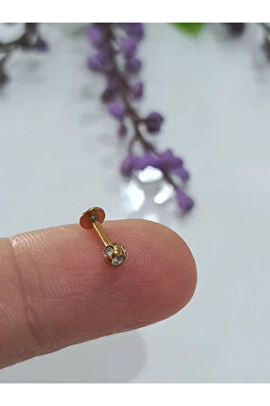 Cerrahi Çelik Taşlı Top 3mm X 6mm X 1.2mm Altın Labret Piercing