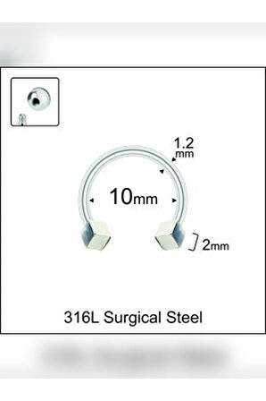 Küp 2mm x 10mm x 1.2mm Çelik Halka Piercing