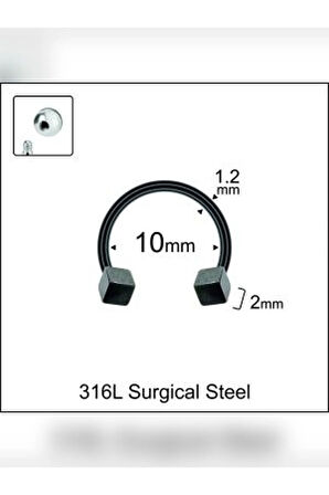 Küp 2mm x 10mm x 1.2mm Siyah Halka Piercing