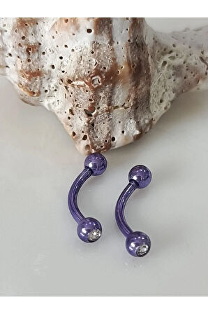 Tek Taş Kristal Top 3mm x 8mm x 1.2mm Mor Banana Piercing,