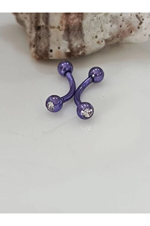 Tek Taş Kristal Top 3mm x 8mm x 1.2mm Mor Banana Piercing,