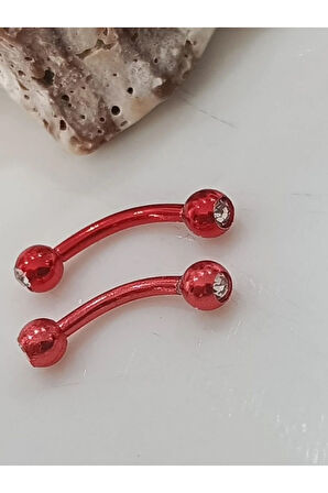 Tek Taş Kristal Top 3mm x 8mm x 1.2mm Kırmızı Banana Piercing