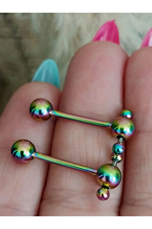 T top gökkuşağı dil piercing