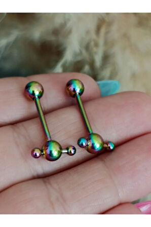 T top gökkuşağı dil piercing