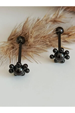 Çiçek Siyah Dil Piercing