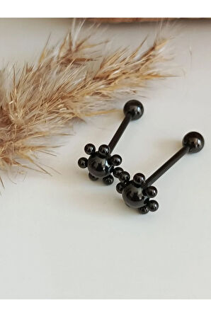 Çiçek Siyah Dil Piercing