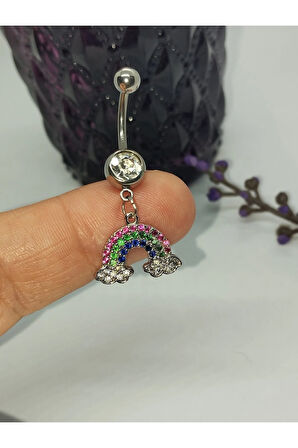 Cerrahi Çelik Gökkuşağı Zirkon Çelik Göbek Piercing