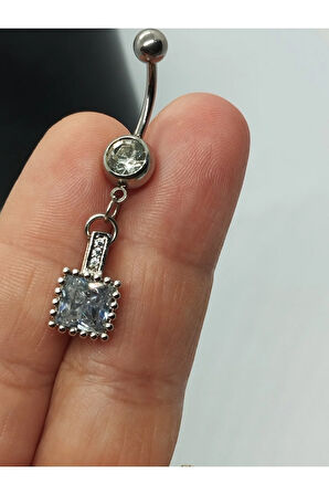 Cerrahi Çelik Kare Zirkon Çelik Göbek Piercing