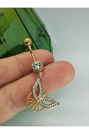 Cerrahi Çelik Kelebek Zirkon Altın Göbek Piercing