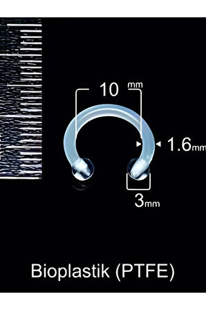 Top 3mm x 10mm x 1.6mm Bioplastik Halka Piercing