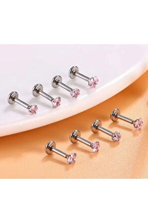 Cerrahi Çelik Zirkon Pembe 2.5mm X 6mm X 1.2mm Çelik Labret Piercing