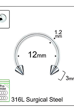 Spayk 3mm X 12mm X 1.2mm Çelik Halka Piercing