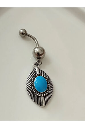 Yaprak turkuaz göbek piercing