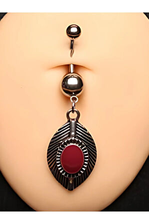 Yaprak bordo göbek piercing