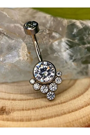 Cerrahi Çelik Taşlı Damla Mod Çelik Göbek Piercing