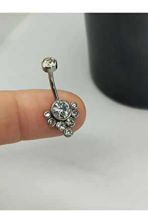 Cerrahi Çelik Taşlı Damla Mod Çelik Göbek Piercing