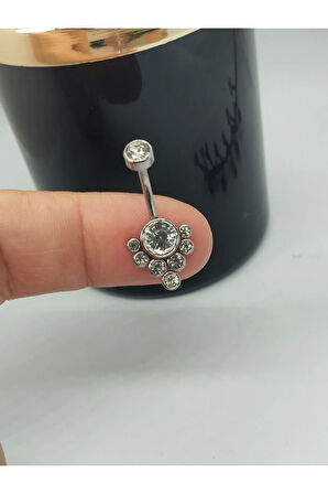 Cerrahi Çelik Taşlı Damla Mod Çelik Göbek Piercing