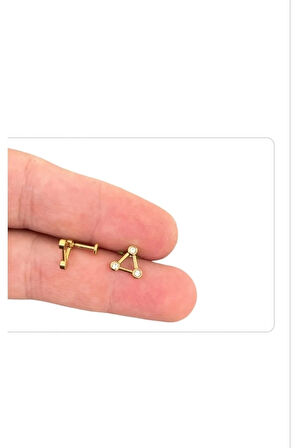 Üç Taş Üçgen Altın Tragus Piercing