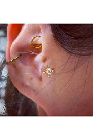 Cerrahi Çelik Kuzey Yıldızı Kristal Zirkon Altın Tragus Piercing