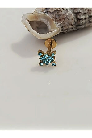 Kuzey Yıldızı Mavi Zirkon Altın Tragus Piercing