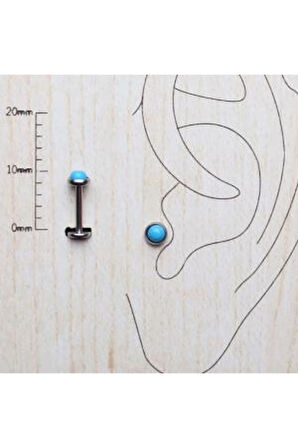 Cerrahi Çeşik Doğal Taş Turkuaz Çelik Labret Piercing