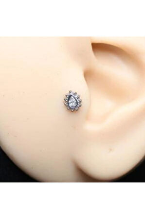 Cerrahi Çelik Etnik Damla Kristal Zirkon Çelik 6x1.2mm Labret Piercing