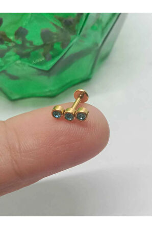 Cerrahi Çelik Asimetrik Üç Taş Aqua Altın Tragus Helix Conch Piercing