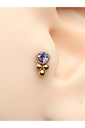 Tek Kırmızı Taş Üç Top Üçgen Altın Tragus Helix Conch Piercing