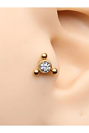 Tek Taş Üç Top Altın Tragus Helix Conch Piercing