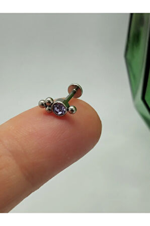 Cerrahi Çelik Tek Mor Taş Dört Top Çelik Tragus Helix Conch Piercing