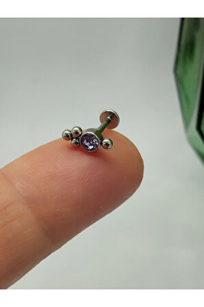 Cerrahi Çelik Tek Mor Taş Dört Top Çelik Tragus Helix Conch Piercing