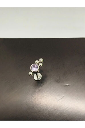 Cerrahi Çelik Tek Mor Taş Dört Top Çelik Tragus Helix Conch Piercing