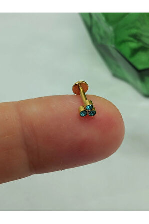 Cerrahi Çelik Üç Turkuaz Taş Altın Tragus Helix Conch Piercing
