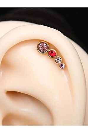 Dörtlü Mix 2 Taş Altın Tragus Helix Conch Piercing