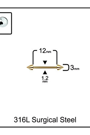 Cerrahi Çelik 12mm Altın Kıkırdak Spayk Piercing